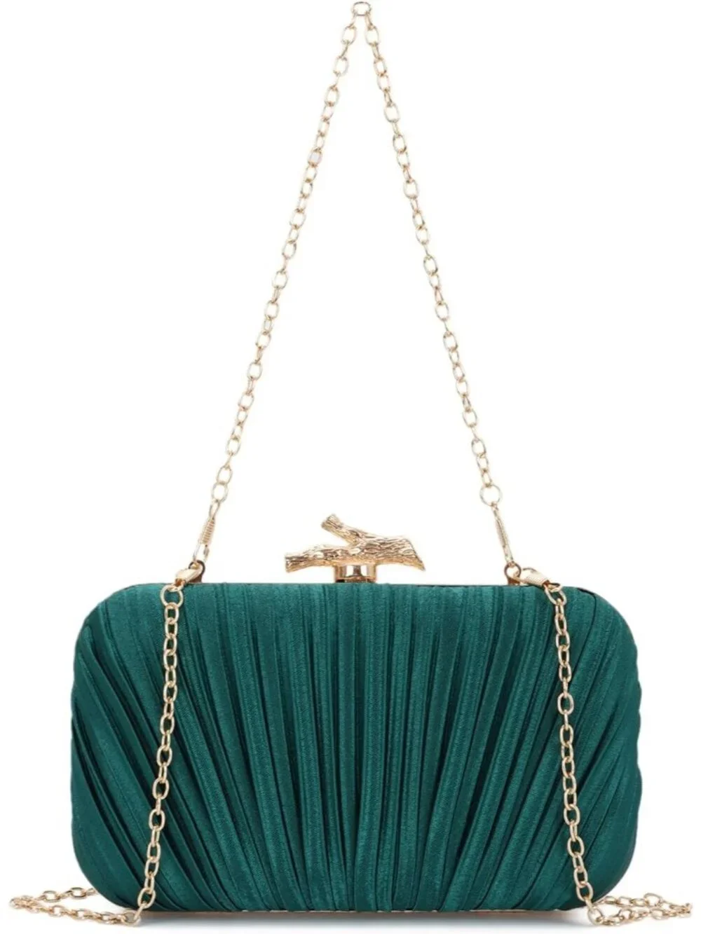 👜 Women's Green Evening Bag Pleated Clutch Bag with Chain for Wedding Party